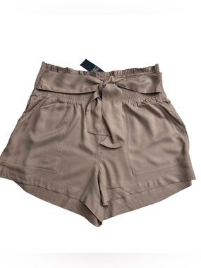 NWT Abercrombie & Fitch Mauve Paperbag Waist Shorts XL Smocked Tie Belt Pink